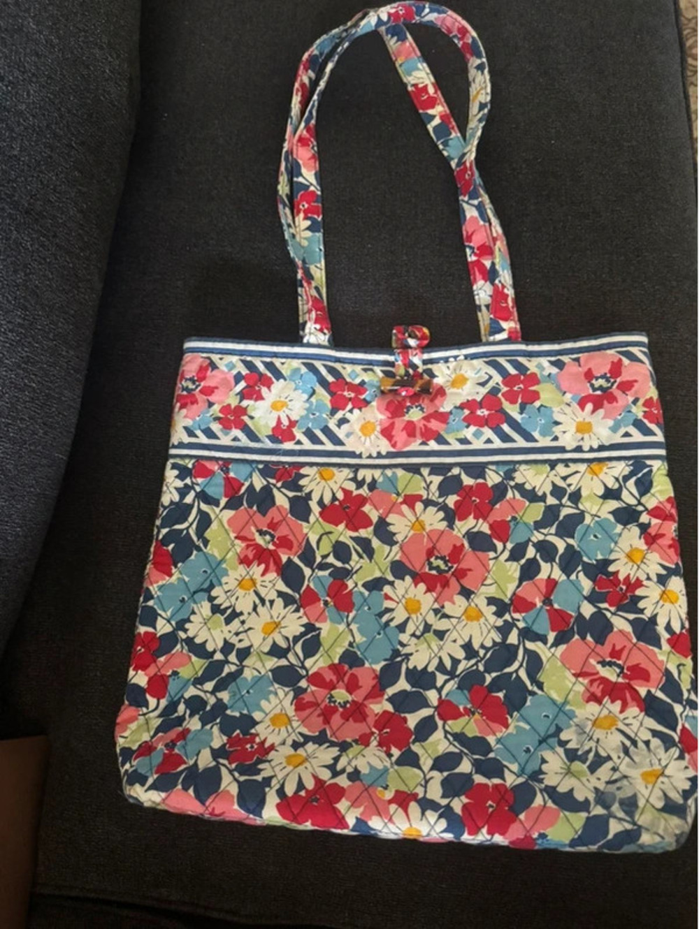 Vera Bradley Quilted Floral Tote Bag Shoulder Purse Cottage fairy school beach - Picture 2 of 9